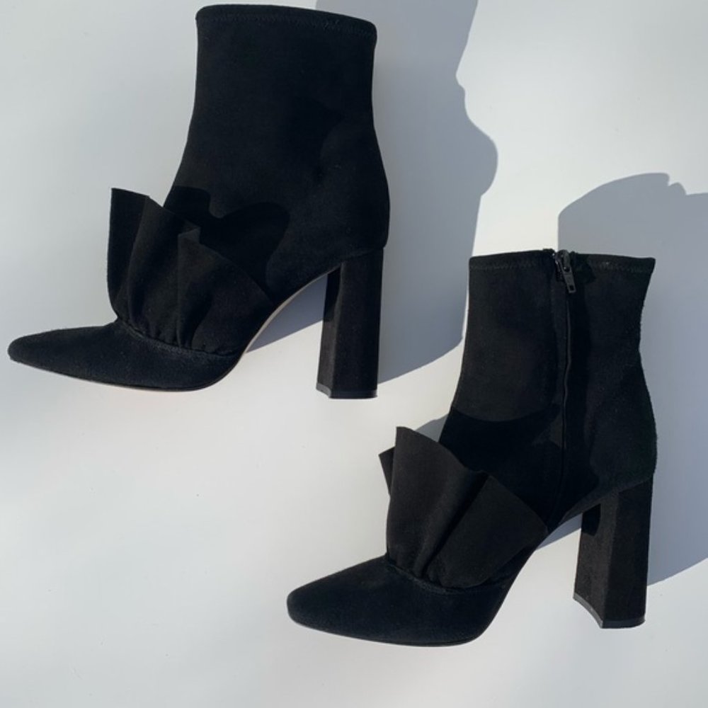 ZARA Black Suede Ruffle Booties